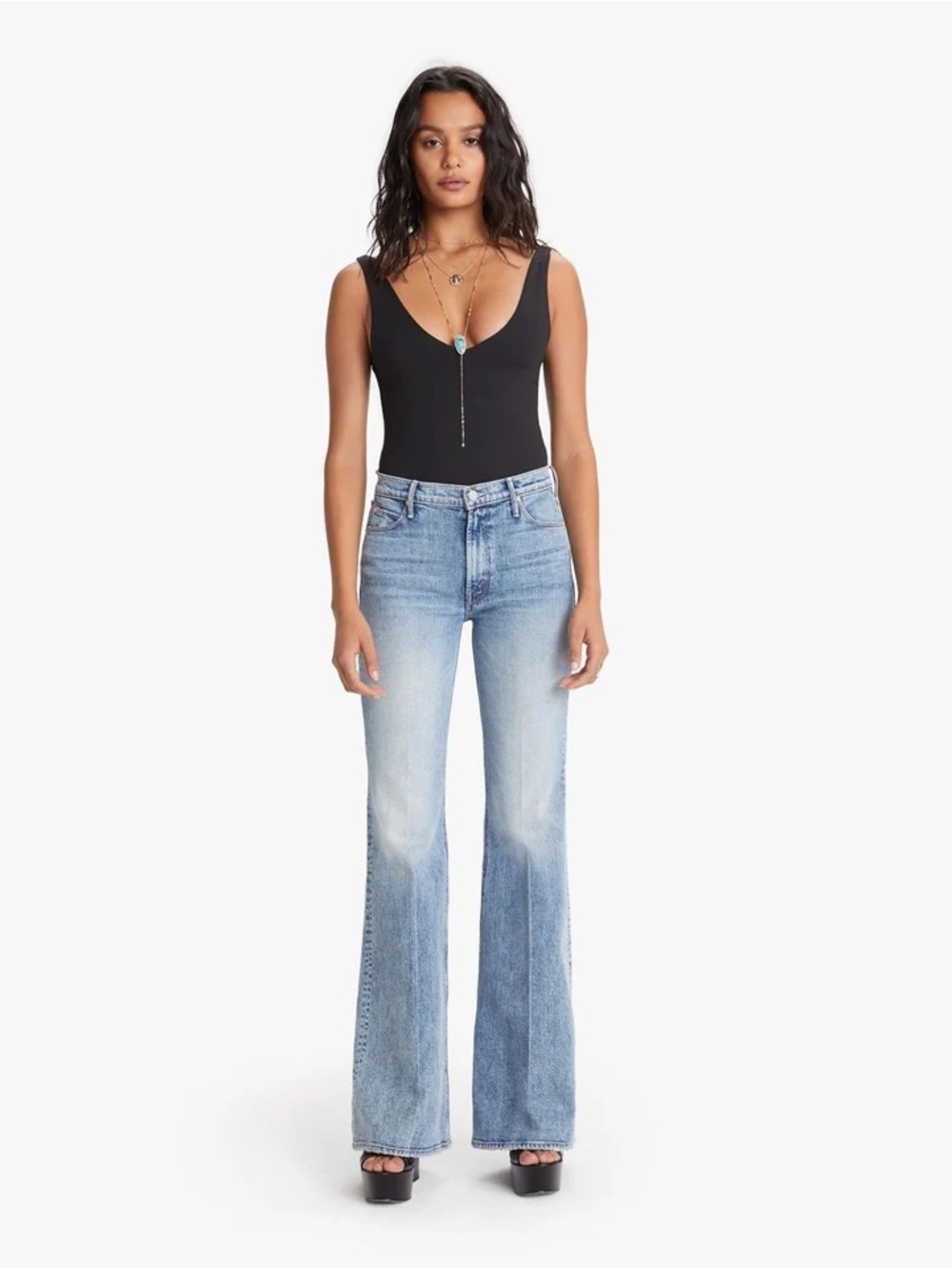 MOTHER Women's Wide Leg Flare Jeans in Light Blue Denim